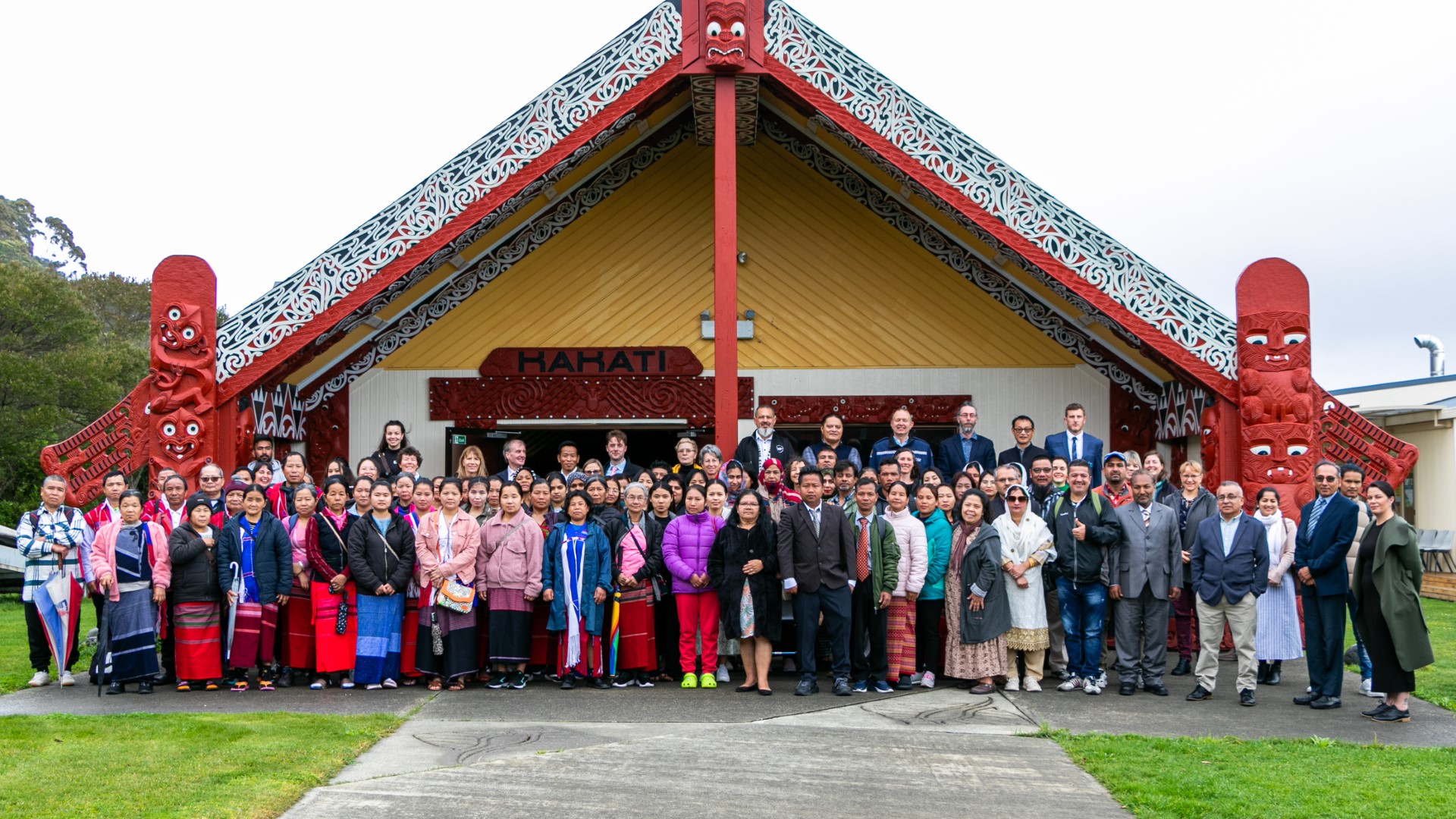 Members of Nelson's former refugee community and others at Whakatū Marae.