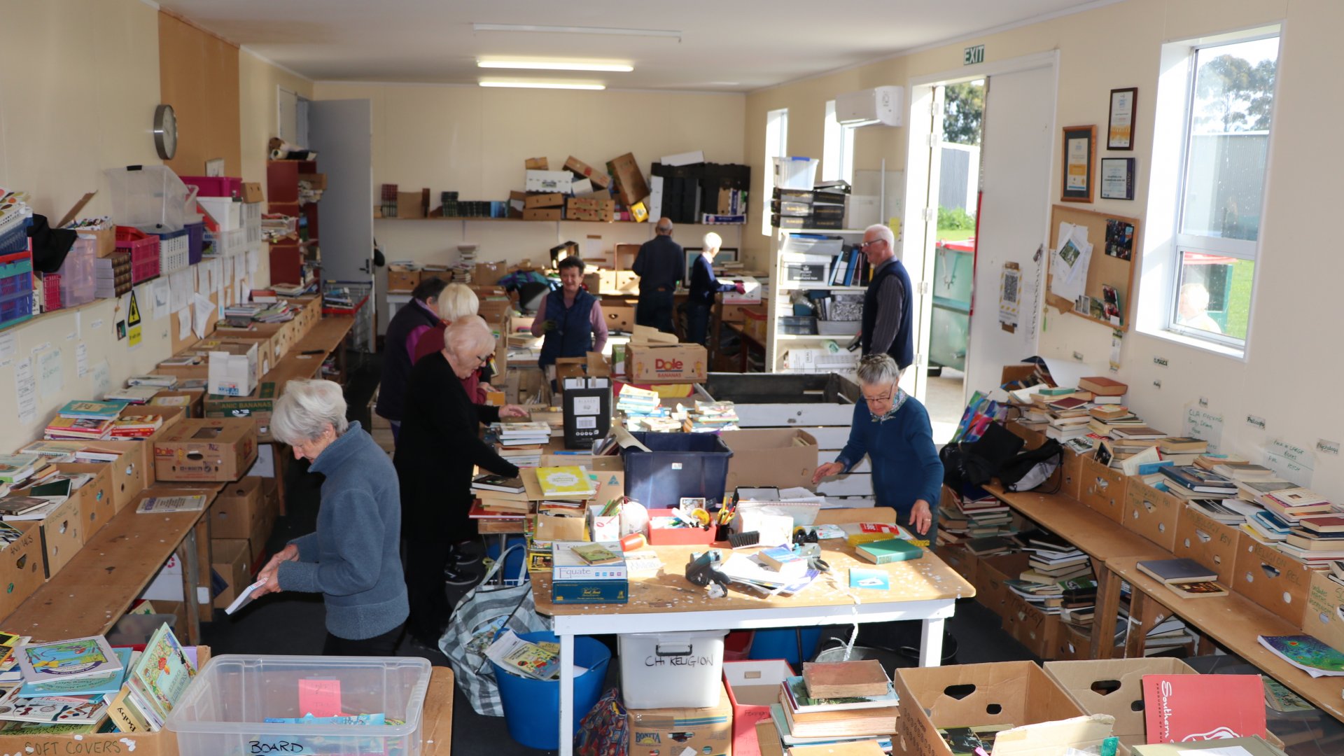 Volunteers sorting books ahead of the 2020 Founders Book Fair