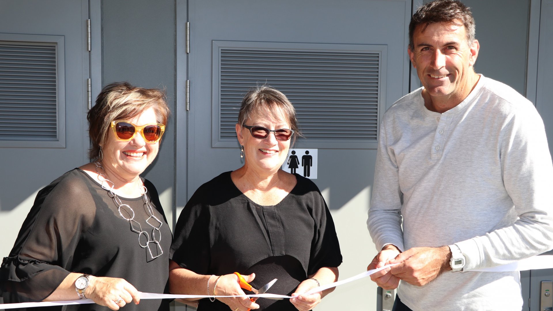 Photo: From left, Councillors Yvonne Bowater, Gaile Noonan and Tim Skinner at the opening of the Millers Acre toilets, made possible with the help of government funding.