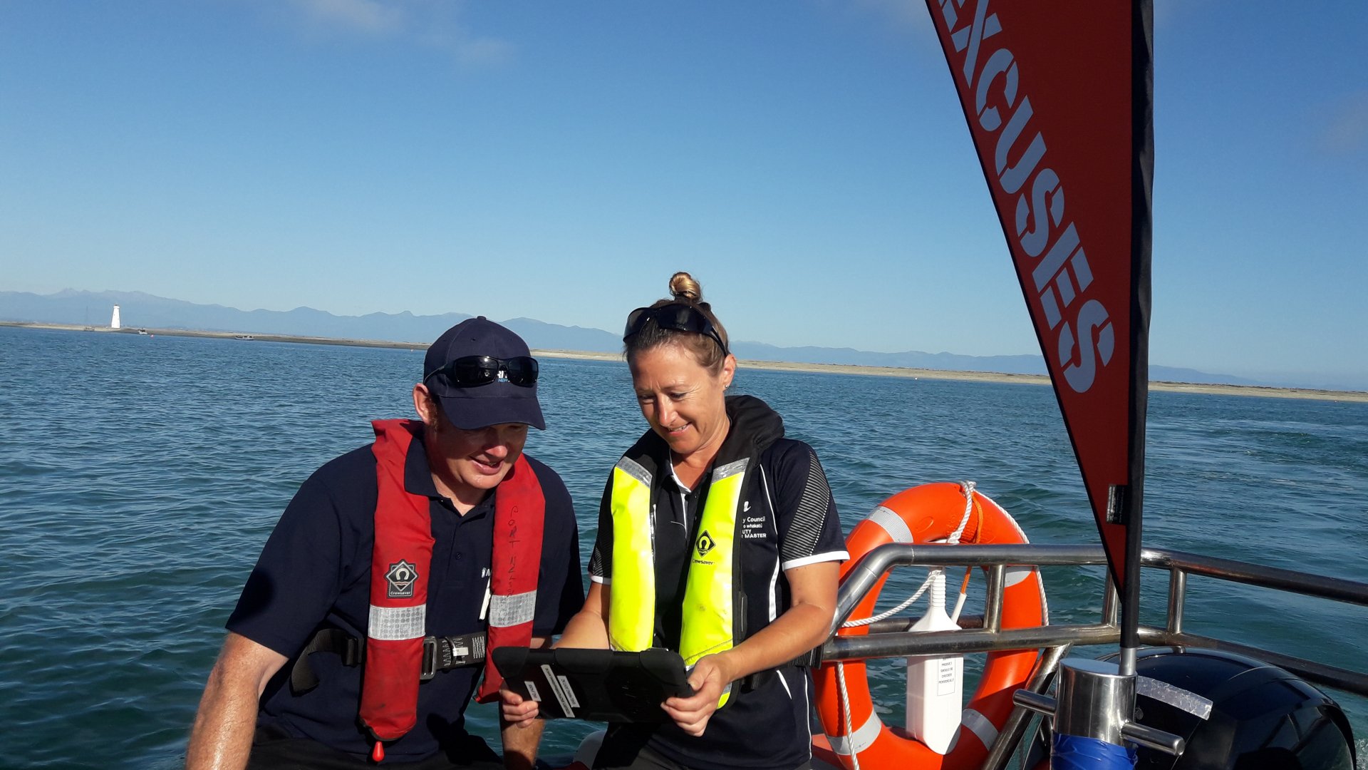 Caption: Maritime NZ working with Nelson’s Deputy Harbourmaster Amanda Kerr during last summer’s No Excuses Campaign.