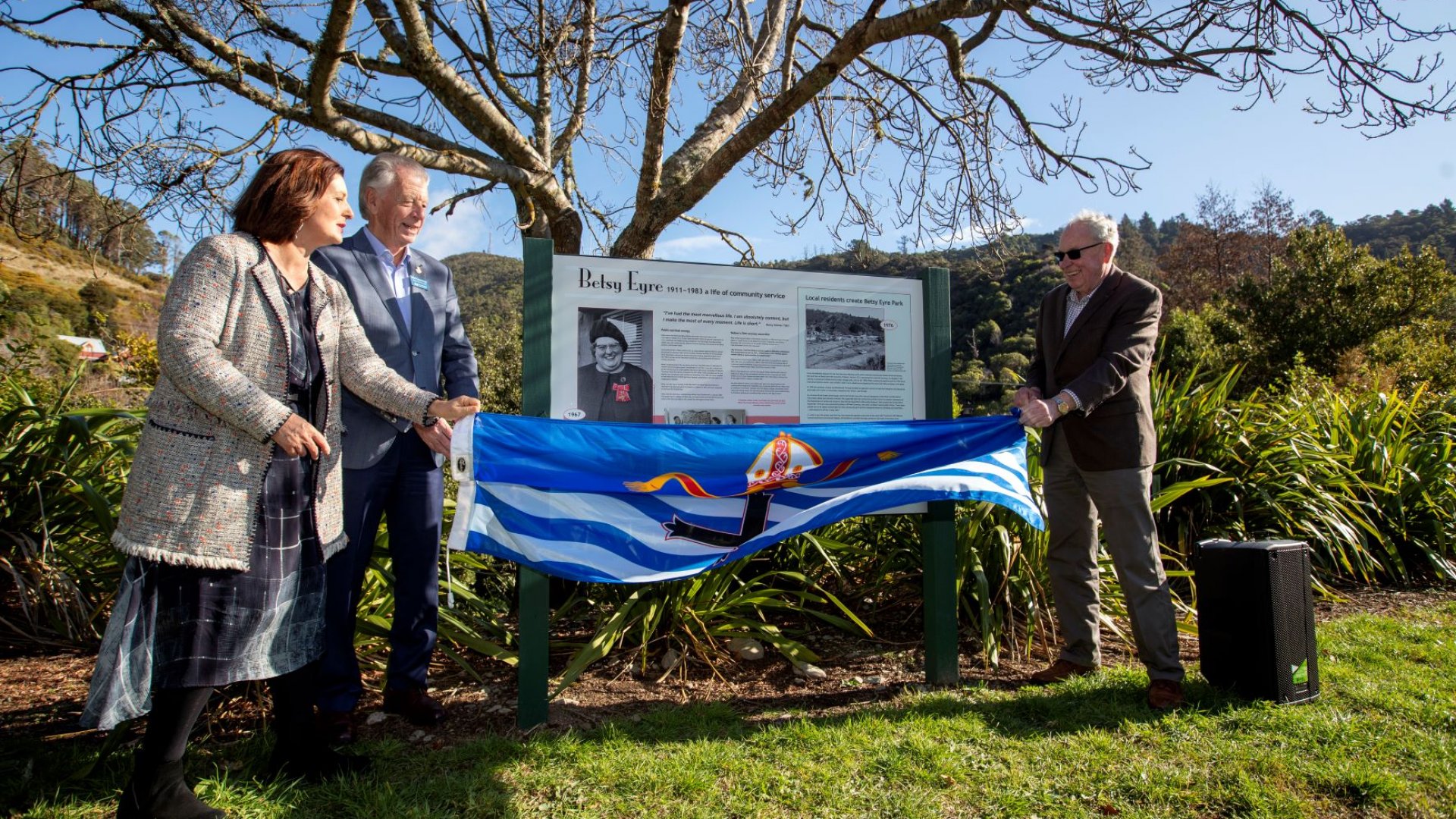 The unveiling of the Betsy Eyre panels at Betsy Eyre Park. Photo Tim Cuff.