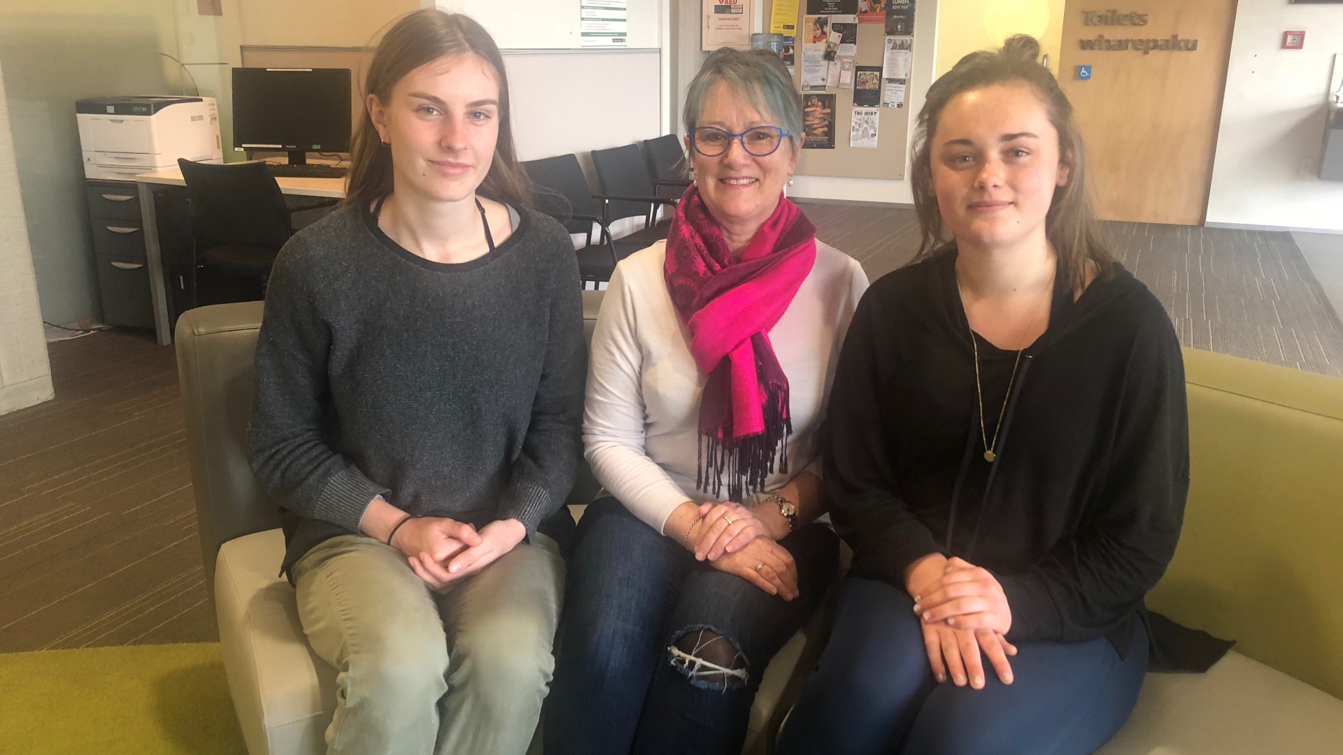 From left, Jenna Stallard, Councillor Gaile Noonan and Alex Hunter, right, at Civic House.