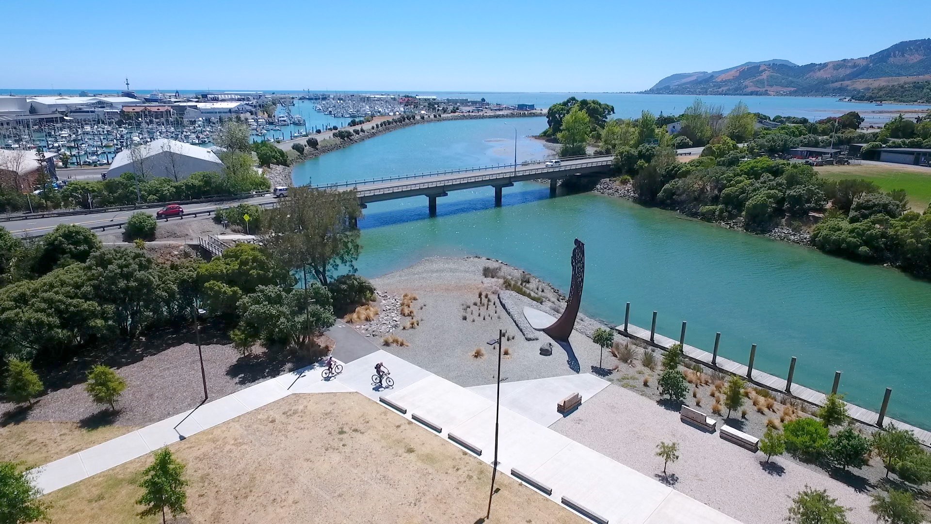 The Taurapa installed at the Waka Landing next to Rutherford Park.