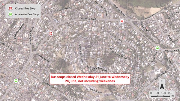 Waimea Beatson roundabout alternative bus stops
